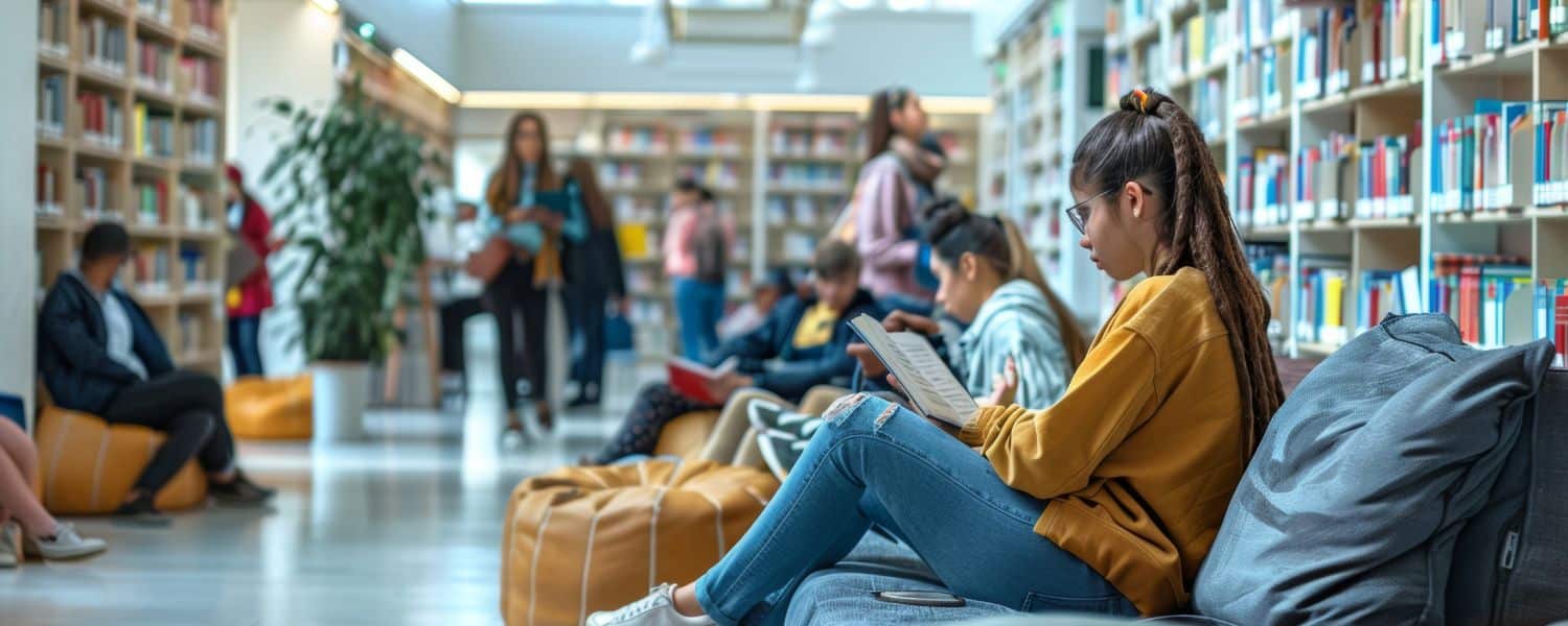 Estudiantes en la biblioteca